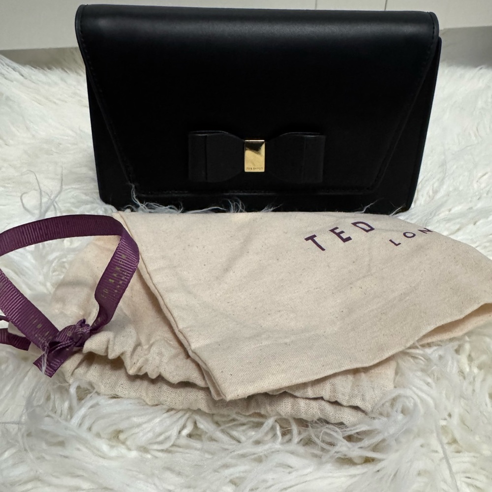 Ted Baker Black Leather Clutch with Gold Hardware